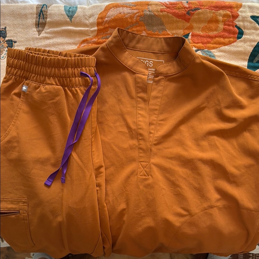 Figs Burnt Orange Scrub Set with Purple Accents